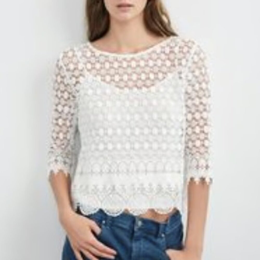 Velvet by Graham & Spencer Womens Top Ailley Mixed Lace Off White Top Size S